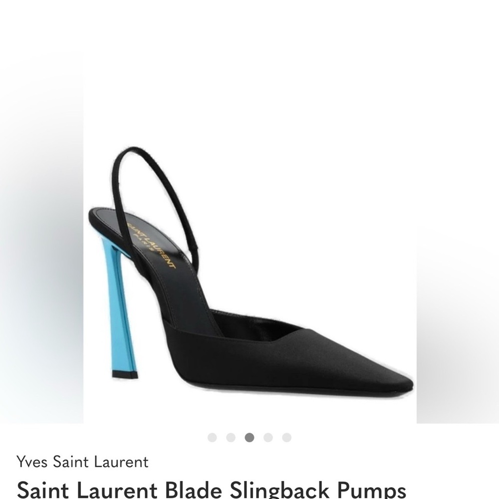 Yves Saint Laurent Black Slingback Heels with Blue Accent